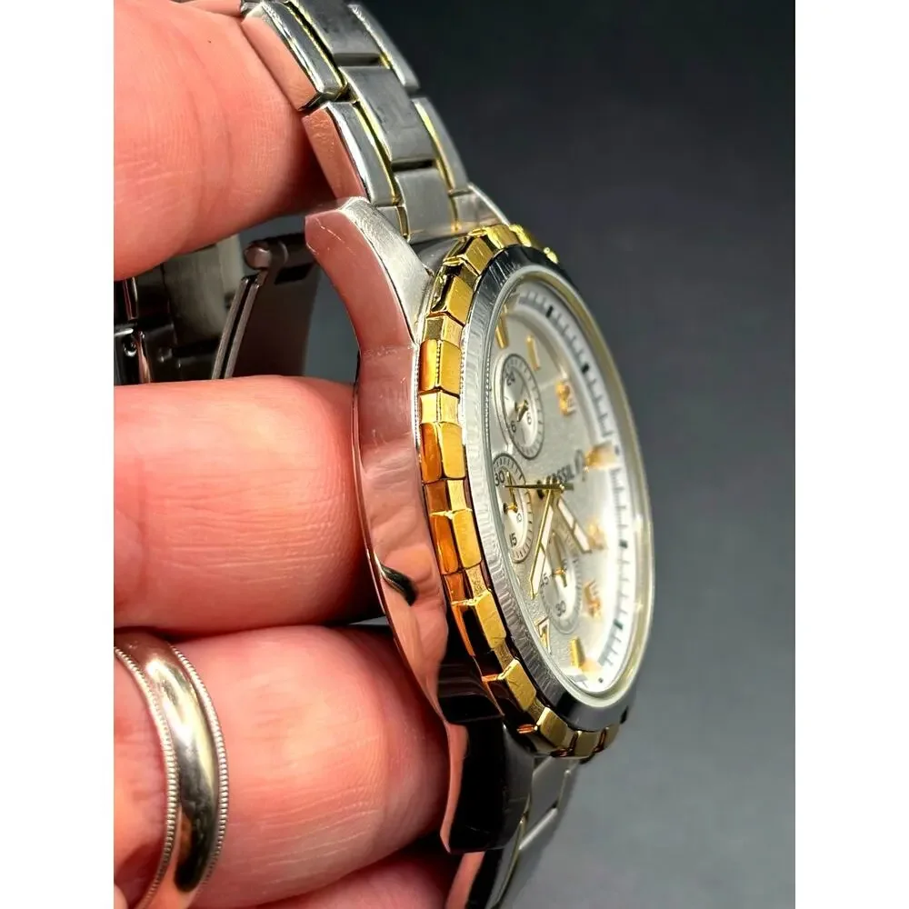 Fossil Dean FS4795 Two-Tone Chronograph Silver Dial 45mm Men's Watch